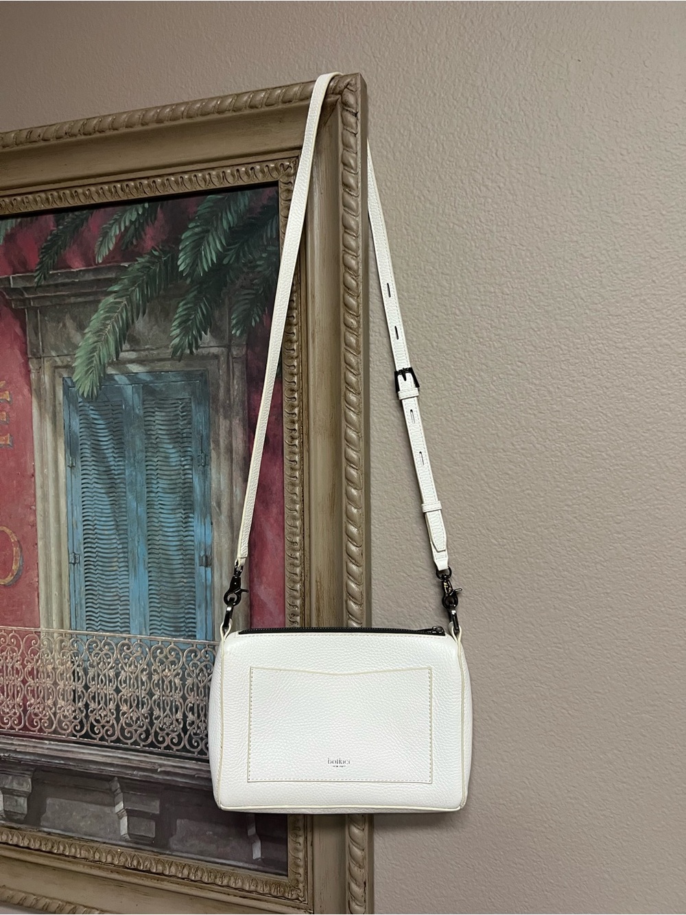 Botkier Valentina Cream Pebbled Leather Crossbody with Black Hardware